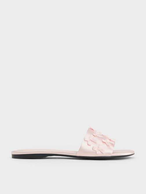 Satin Bow Slide Sandals, Blush, hi-res