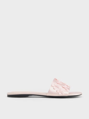 Satin Bow Slide Sandals, Blush, hi-res