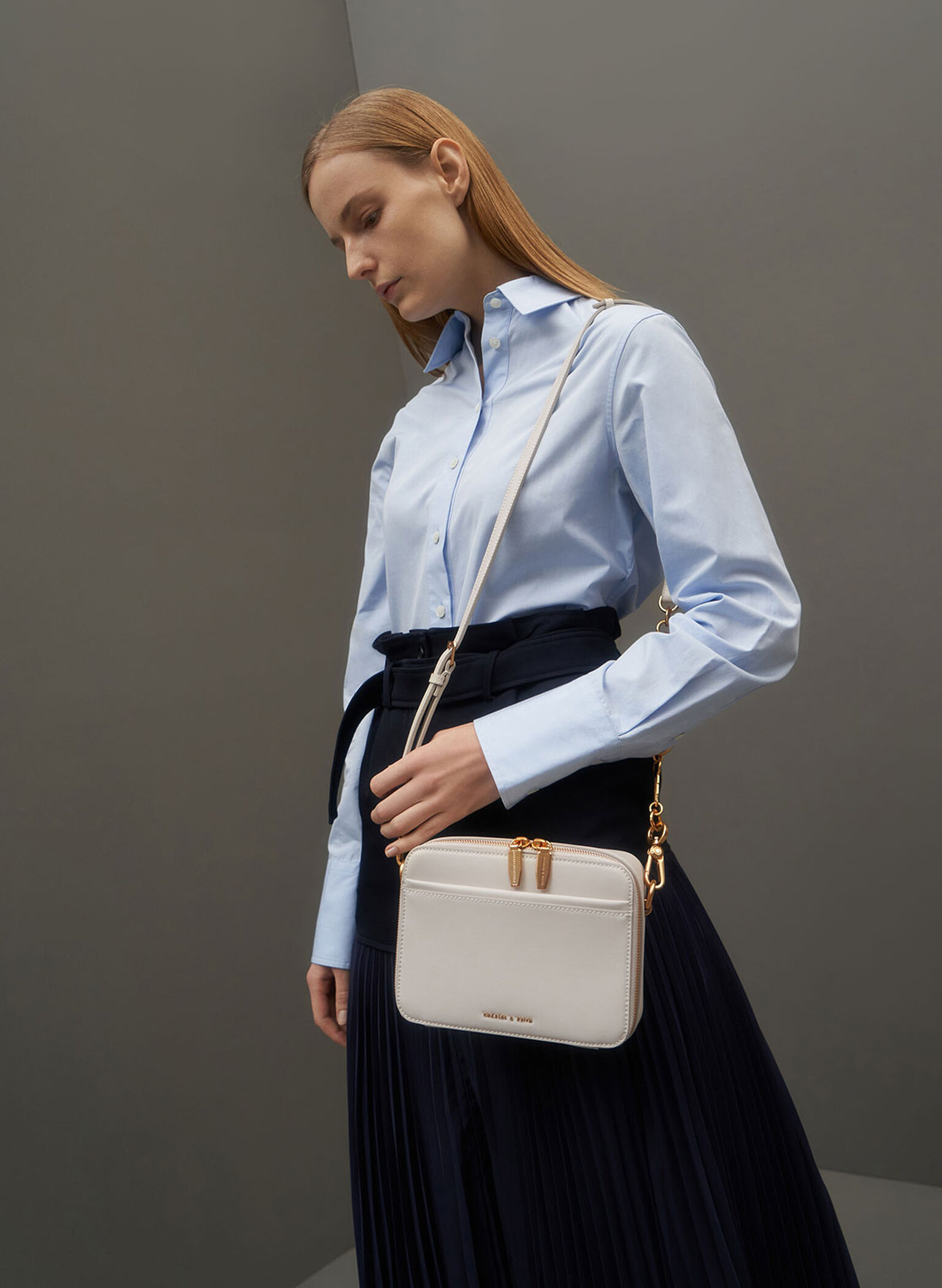 Lock & Key Chain Handle Bag, Cream, hi-res