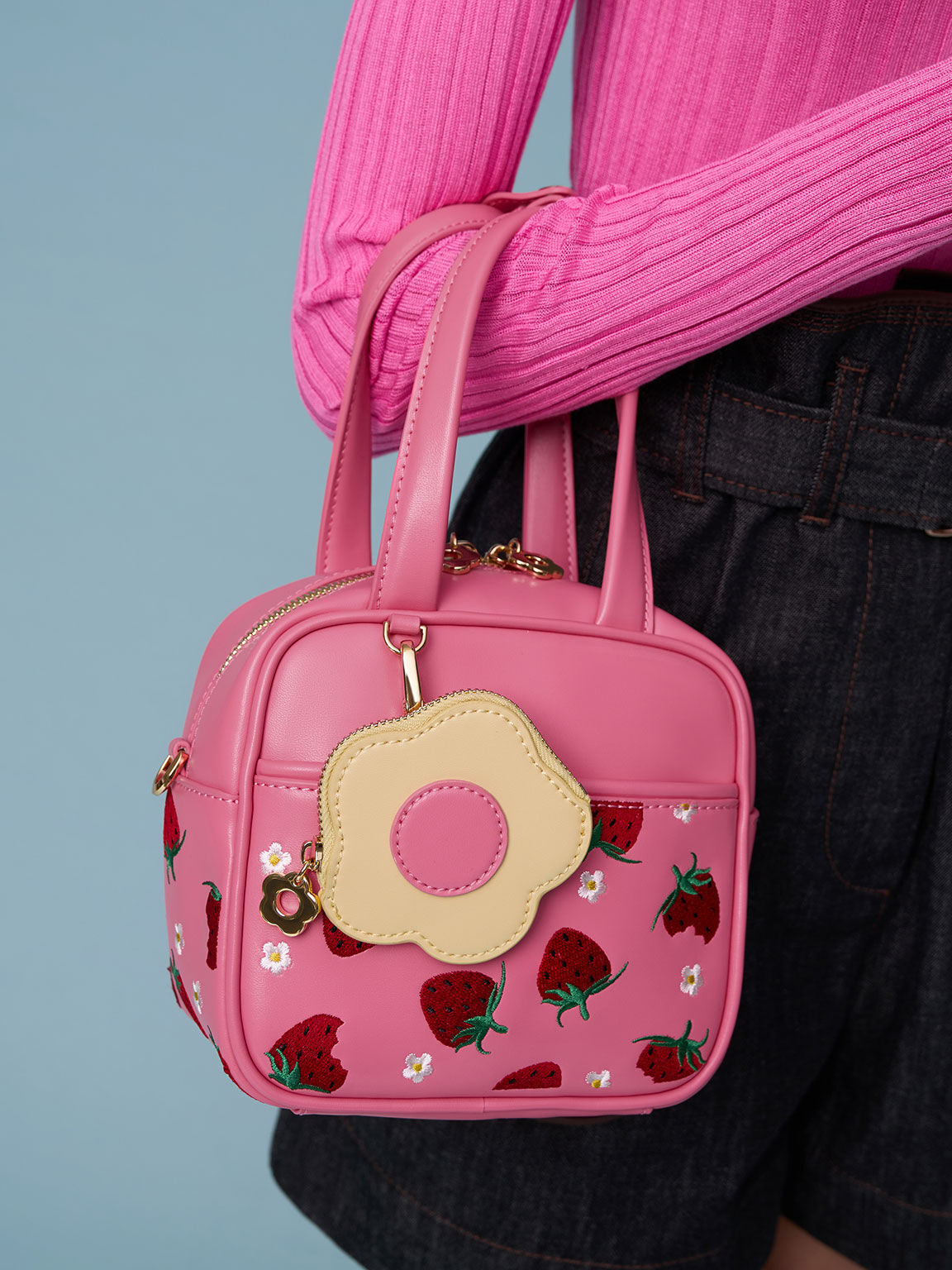 Minka Strawberry-Print Boxy Bag, Pink, hi-res
