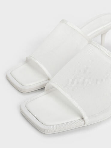 Loren Mesh Kitten-Heel Mules, White, hi-res