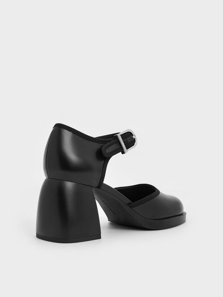 Block-Heel Ankle-Strap D'Orsay Pumps, Black, hi-res