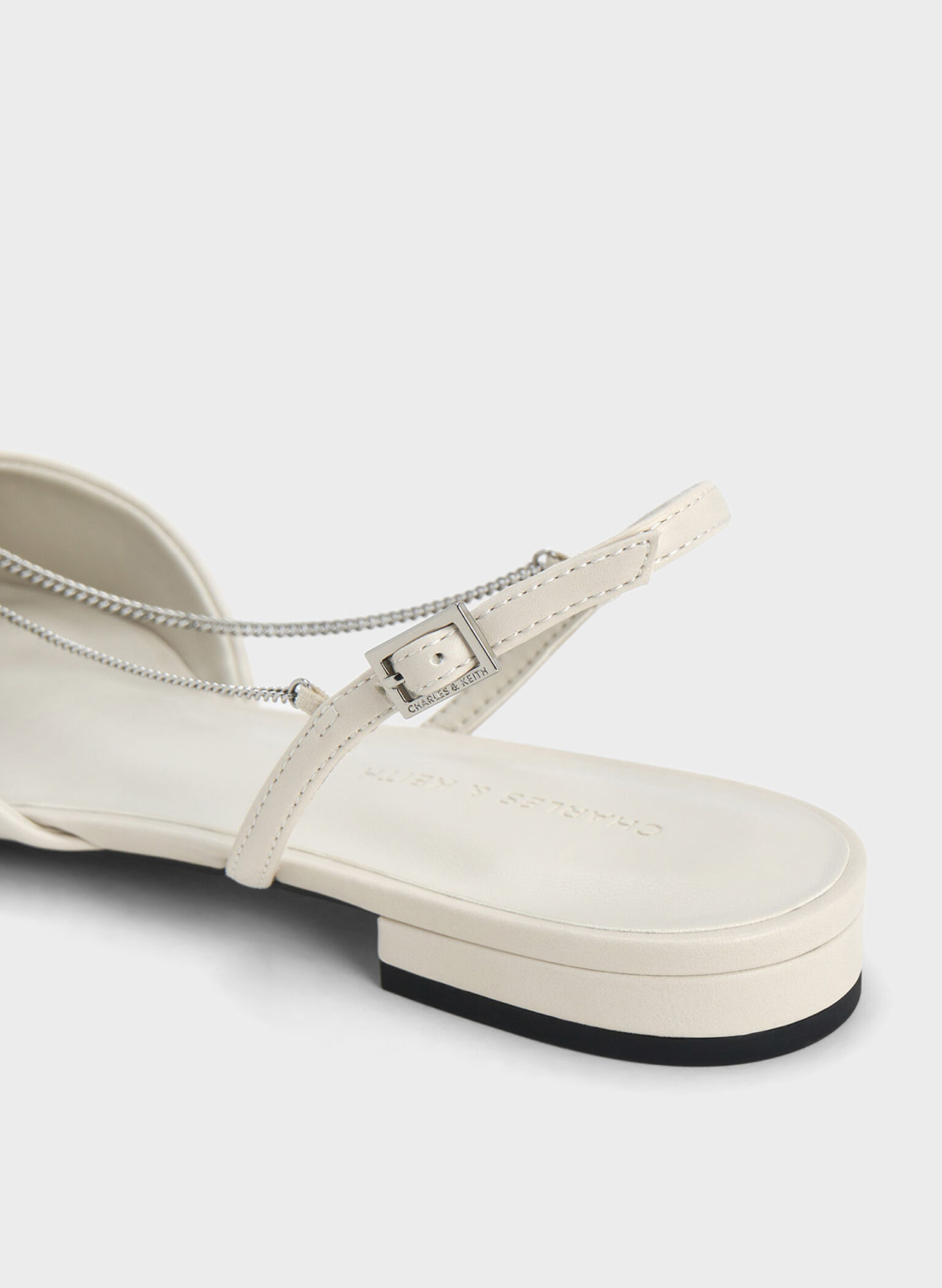 Flower-Accent Chain-Link Slingback Flats, Chalk, hi-res