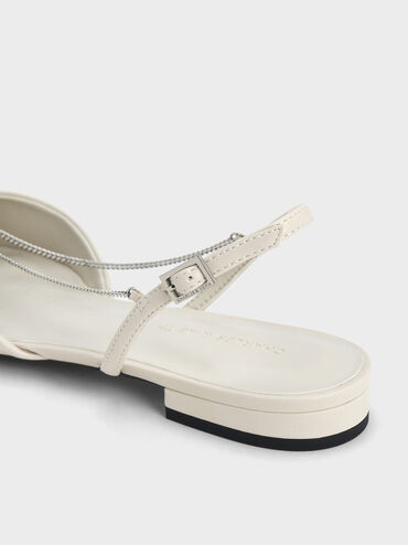 Flower-Accent Chain-Link Slingback Flats, Chalk, hi-res