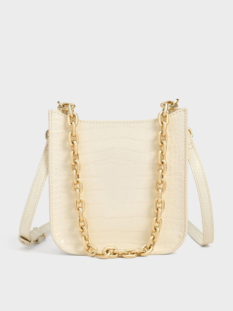 Aurelia Croc-Effect Metallic-Accent Crossbody Bag, Cream, hi-res