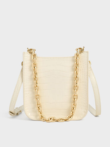 Aurelia Croc-Effect Metallic-Accent Crossbody Bag, Cream, hi-res