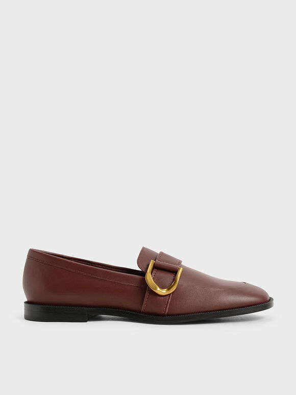 Gabine Buckled Leather Loafers​, Brown, hi-res
