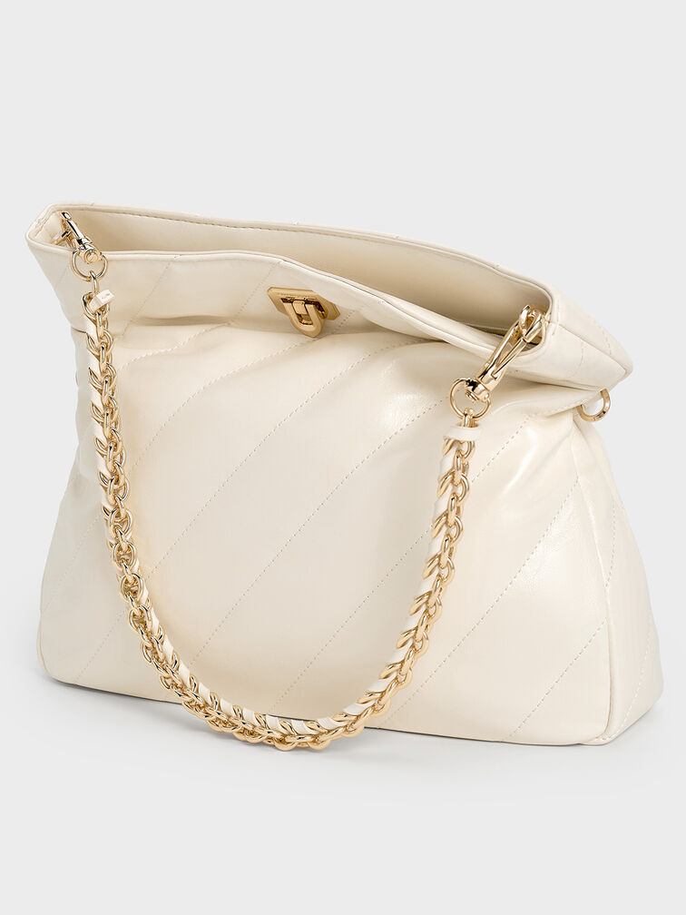 Fawn Panelled Chain-Handle Shoulder Bag, Cream, hi-res