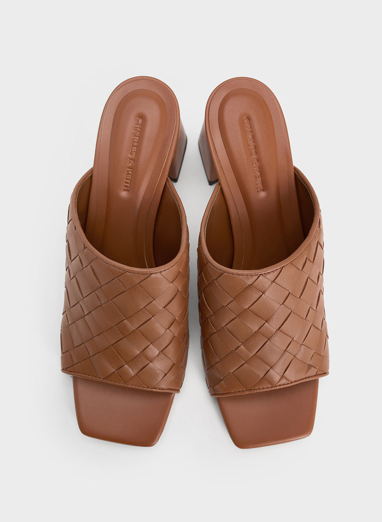 Woven Square-Toe Heeled Mules, Brown, hi-res