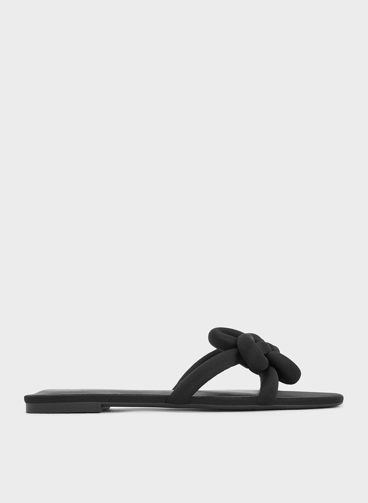 Clover-Knot Slide Sandals, Black Textured, hi-res