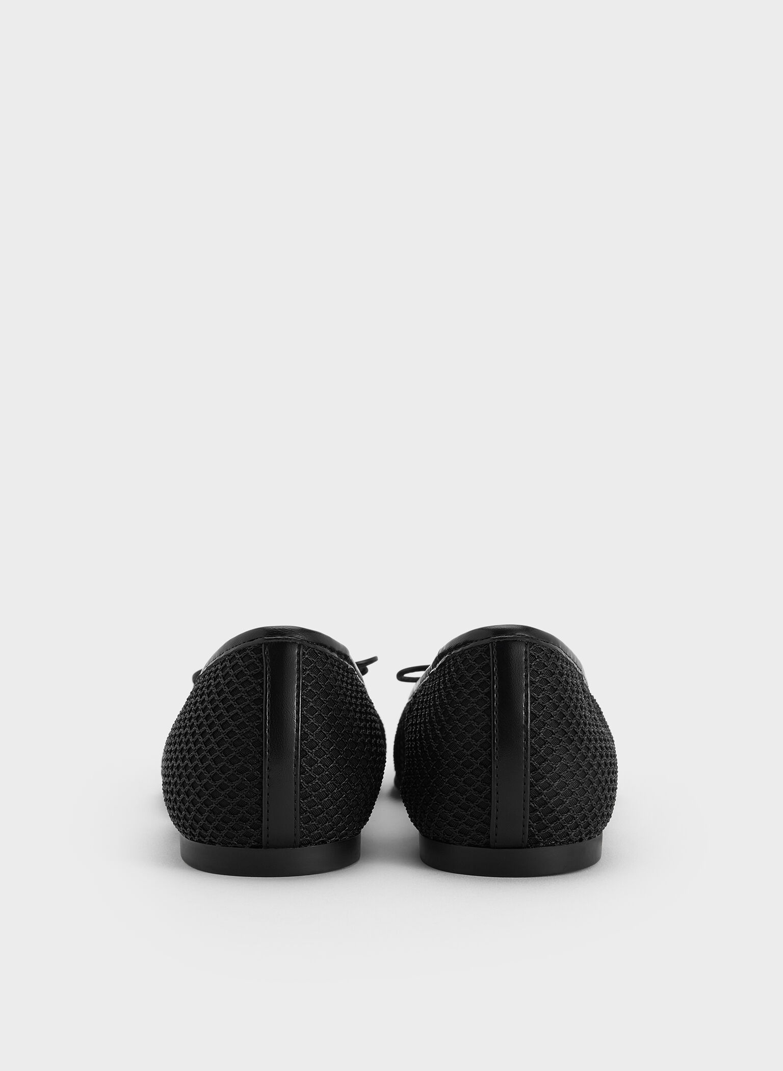 Mesh Square-Toe Bow Ballet Flats, Black Textured, hi-res
