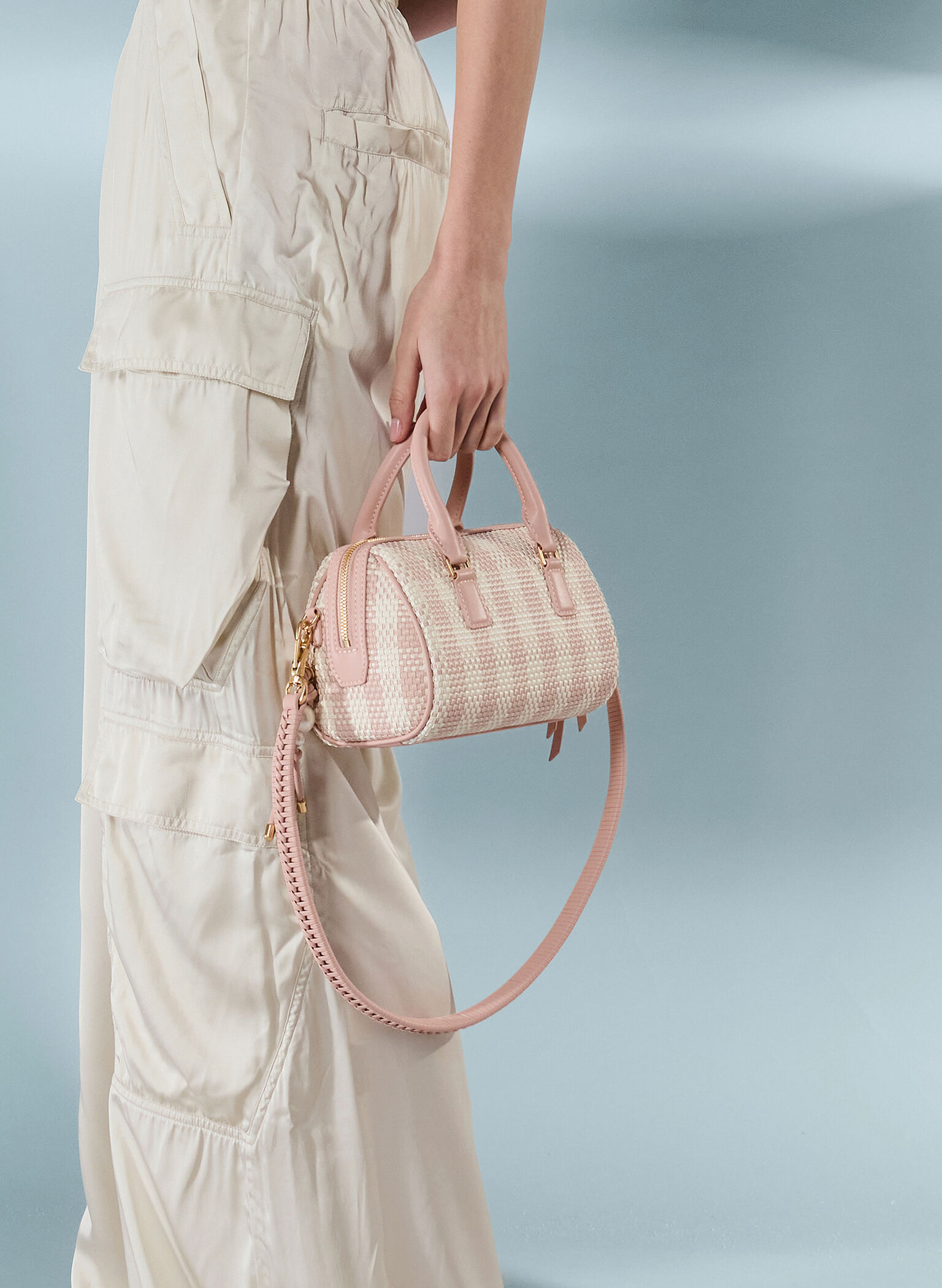 Everleigh Checkered Bowling Bag, Light Pink, hi-res
