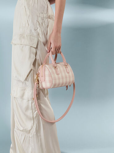 Everleigh Checkered Bowling Bag, Light Pink, hi-res