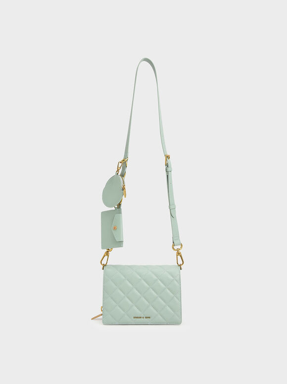 Multi-Pouch Quilted Crossbody Bag, Mint Green, hi-res