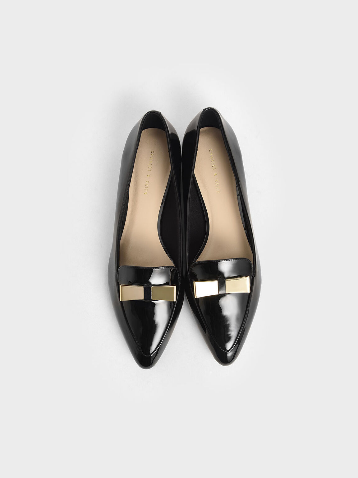 black patent loafers with bow