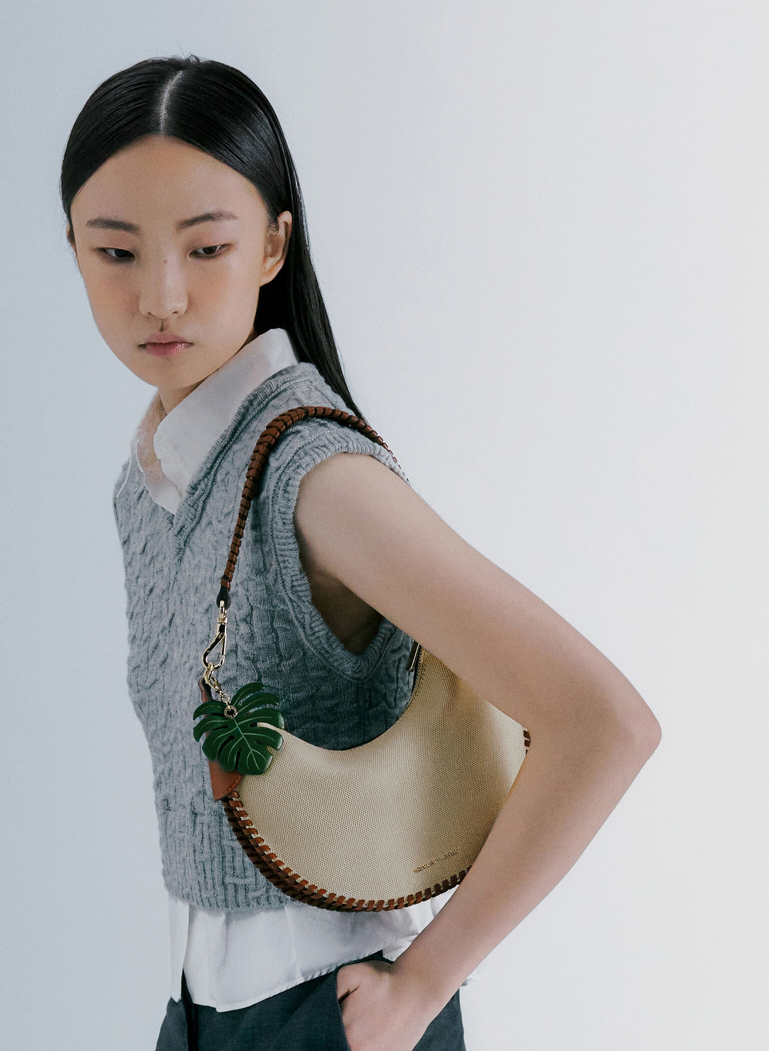 Blume Canvas Braided Curved Hobo Bag, Taupe Canvas, hi-res
