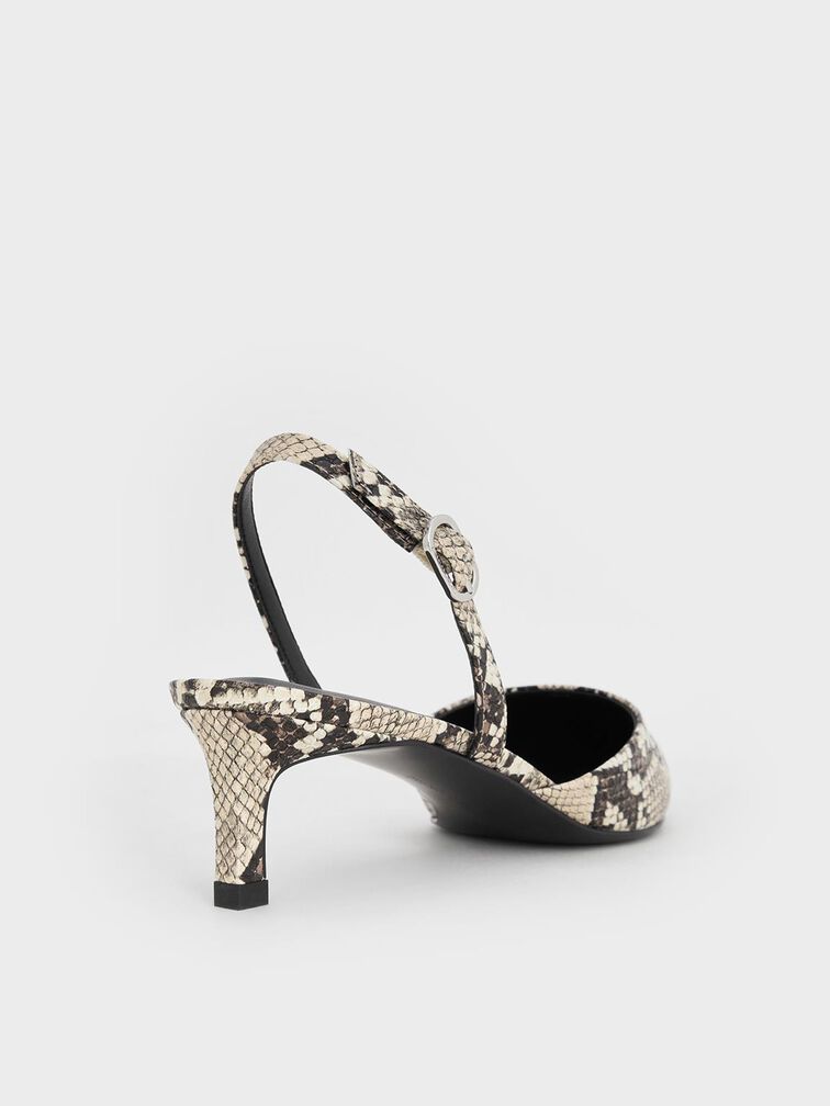 Snake-Print Pointed-Toe Slingback Kitten Heels, Animal Print Natural, hi-res