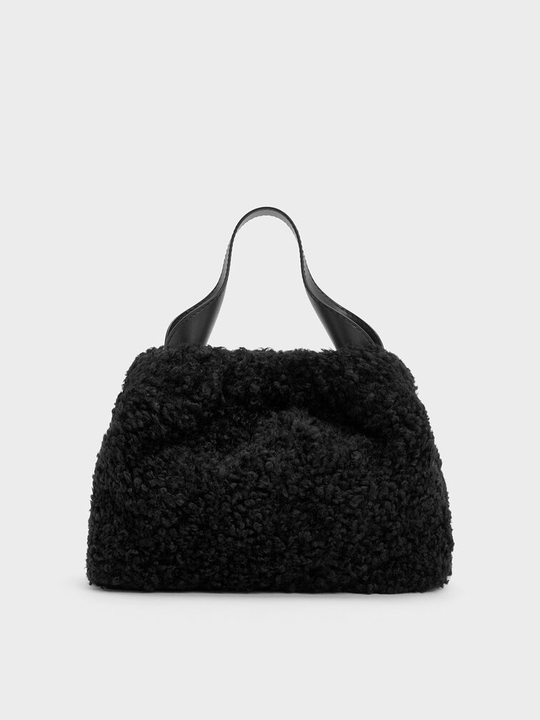 Ally Furry Slouchy Chain-Handle Bag, Noir, hi-res