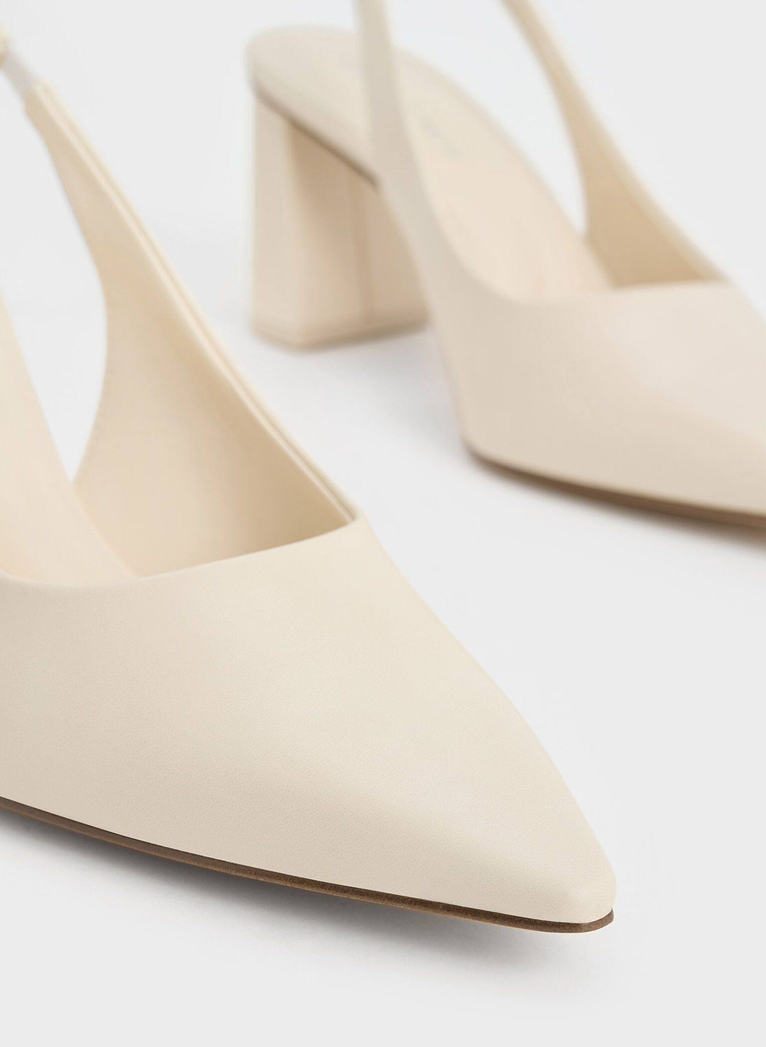 Teagan Elastane Trapeze Heel Slingback Pumps, Chalk, hi-res