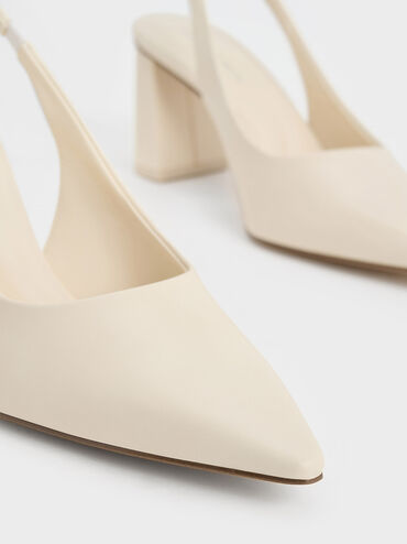 Teagan Elastane Trapeze Heel Slingback Pumps, Chalk, hi-res