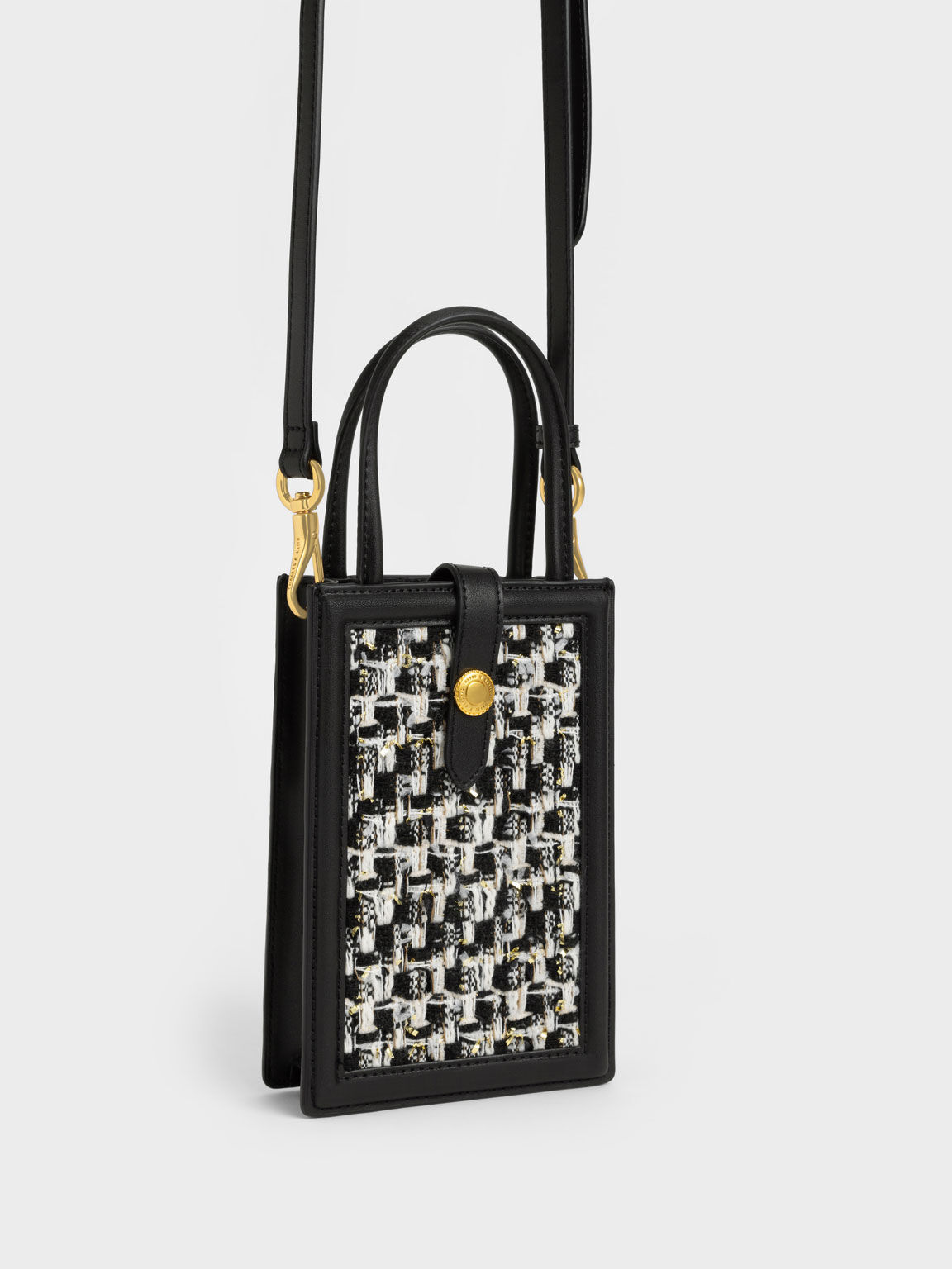 Este Belted Tweed Phone Pouch Black