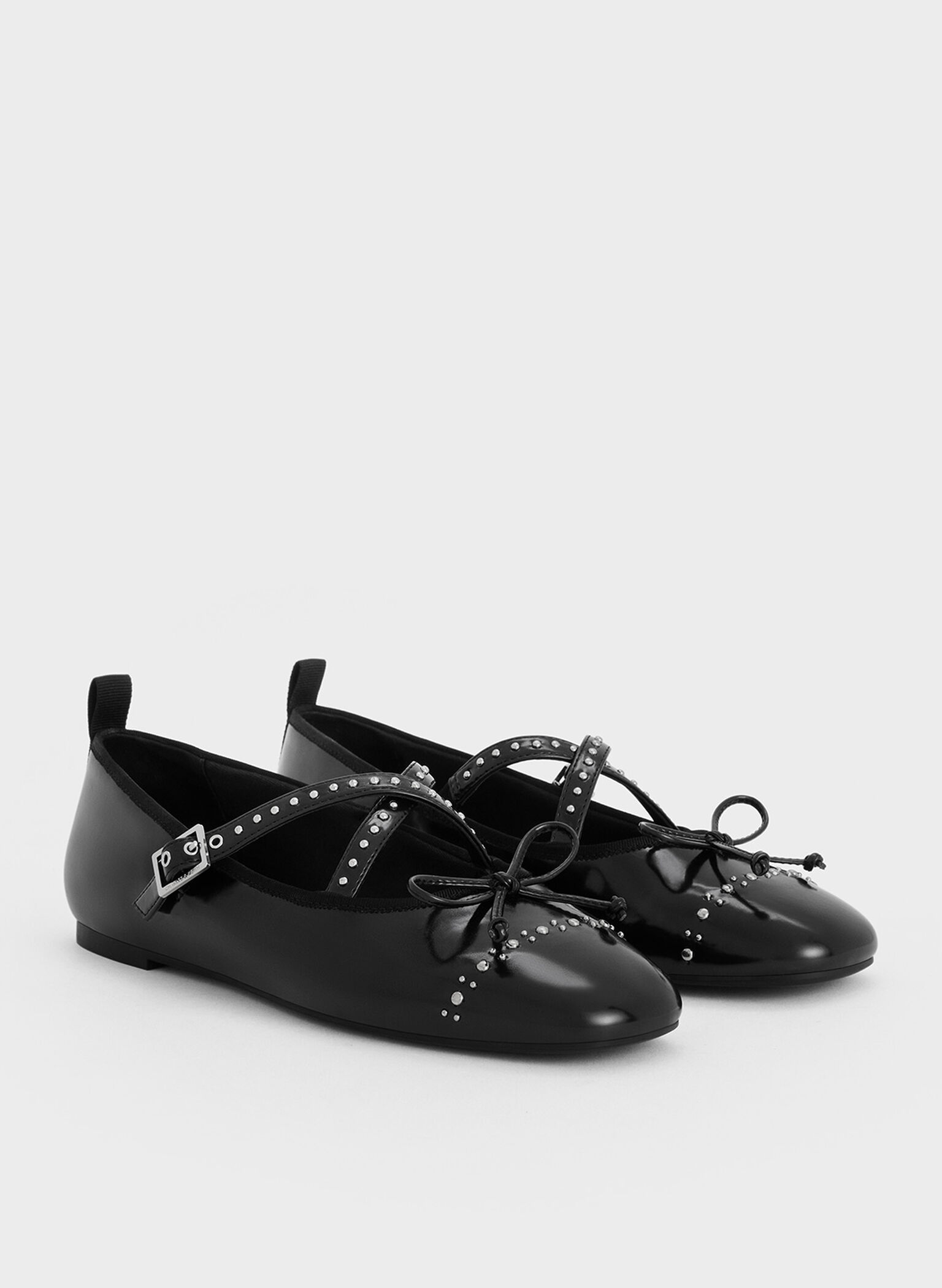 Studded Crossover-Strap Mary Jane Flats, Black Box, hi-res