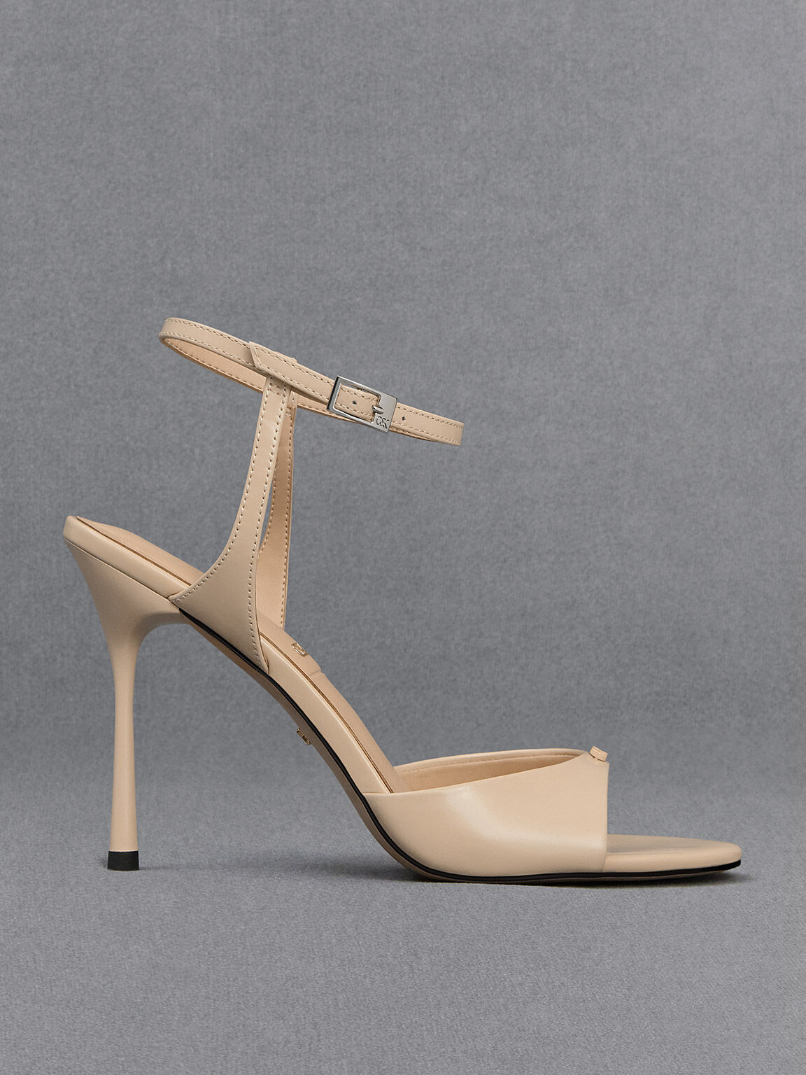 Leather Ankle Strap Pumps Beige