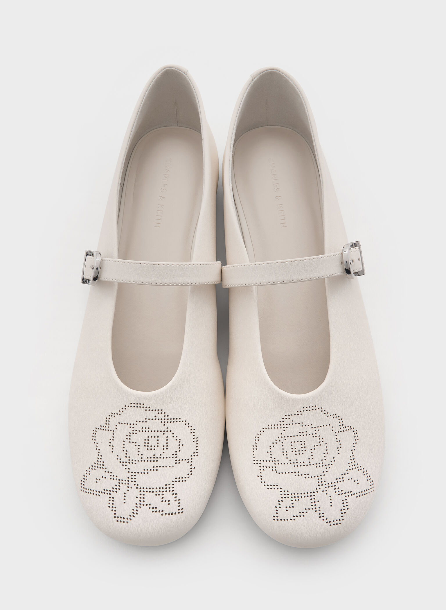 Perforated Rose High-Vamp Mary Janes, Chalk, hi-res