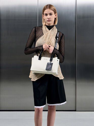 Cameron Double Top Handle Bag, White, hi-res