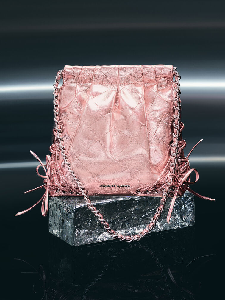Duo Metallic Grommet Chain-Handle Two-Way Backpack, Aura Pink, hi-res