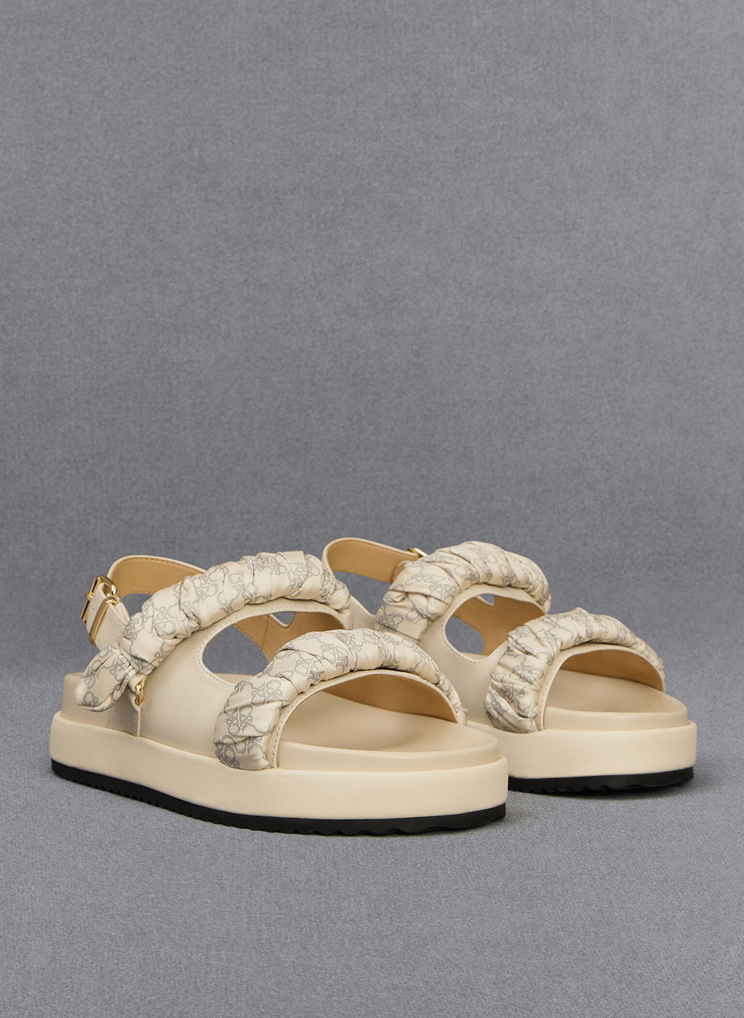 Tully Leather Ruched-Strap Sandals, Chalk, hi-res
