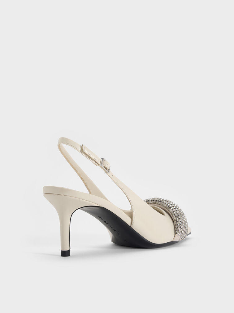 Crystal-Embellished Pointed-Toe Slingback Pumps, Chalk, hi-res