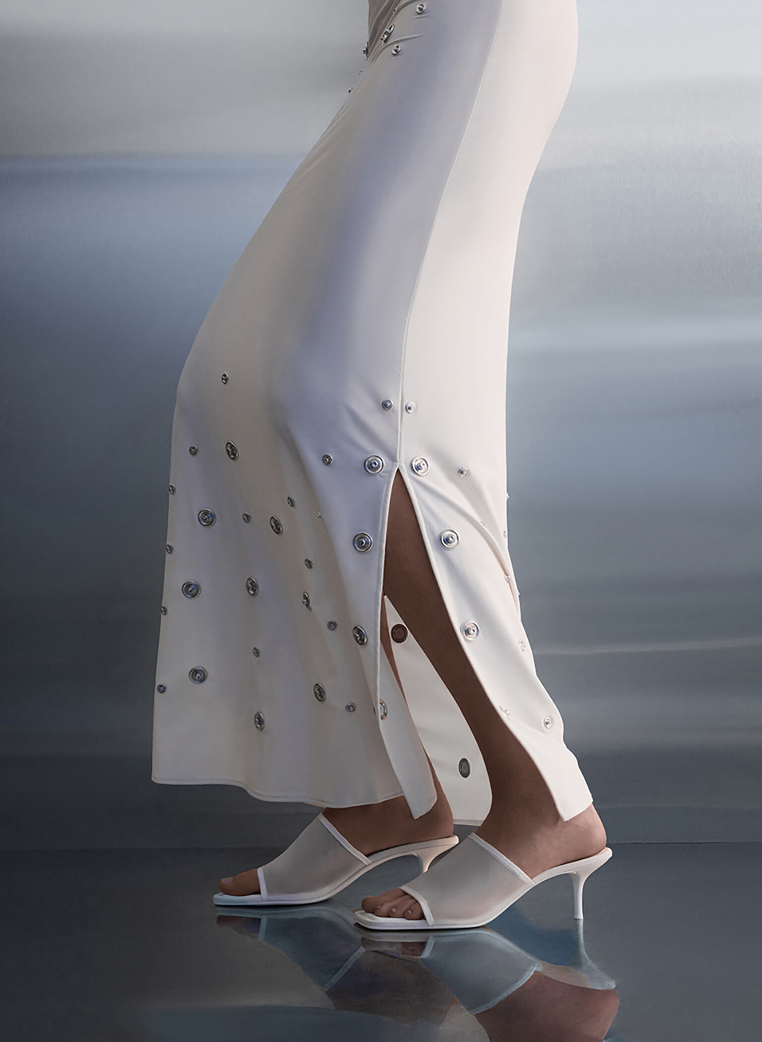 Loren Mesh Kitten-Heel Mules, White, hi-res
