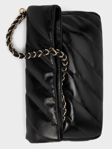 Fawn Panelled Chain-Handle Shoulder Bag, Black, hi-res
