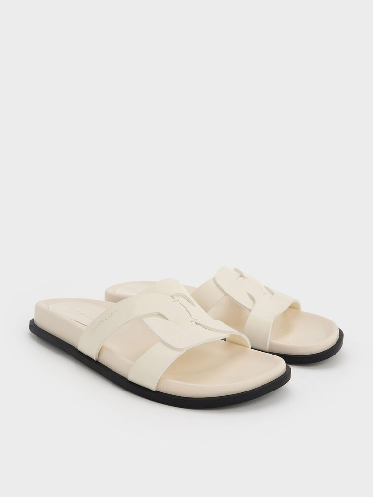 Interwoven Cut-Out Slide Sandals, Cream, hi-res