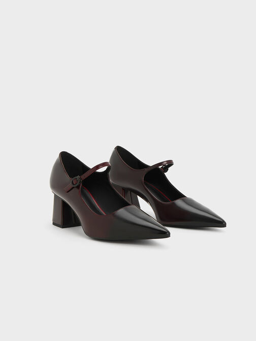 Pointed-Toe Mary Jane Pumps, Red, hi-res