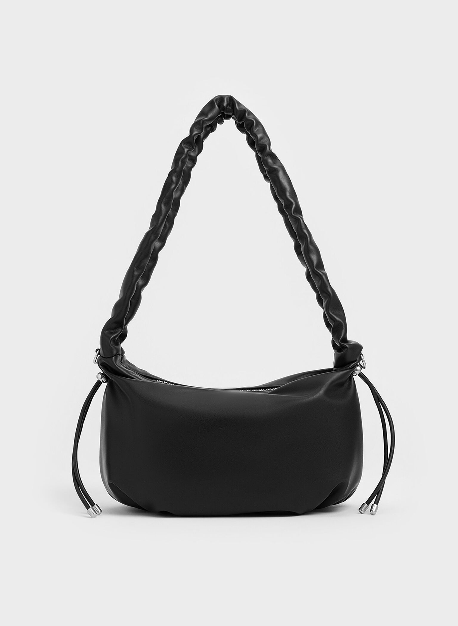 Maisy Ruched-Handle Hobo Bag, Noir, hi-res
