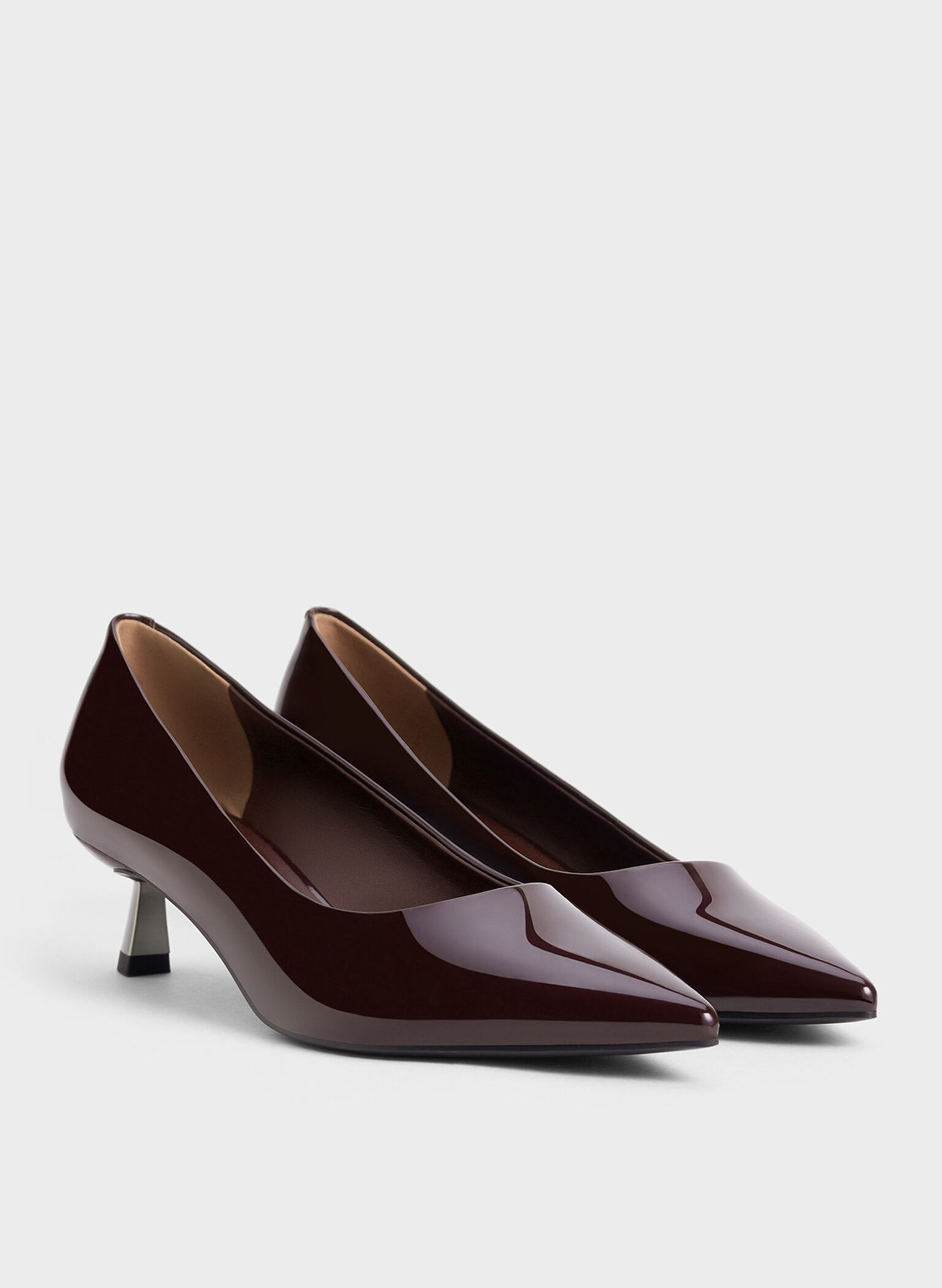 Patent Pointed-Toe Kitten-Heel Pumps, Maroon, hi-res