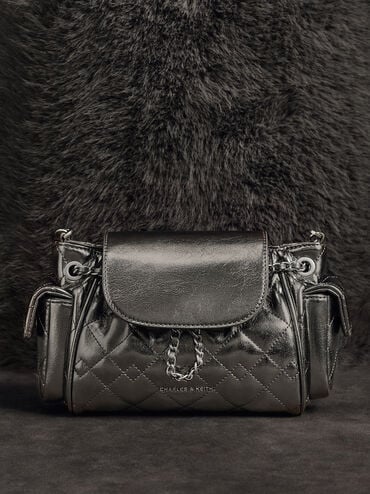 Duo Quilted Two-Way Front Flap Backpack, Pewter, hi-res