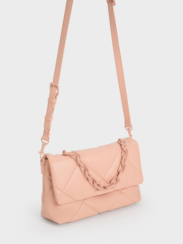 Lin Puffy Chain Shoulder Bag, Pink, hi-res