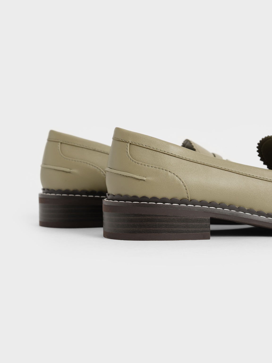 Scallop-Trim Penny Loafers, Olive, hi-res