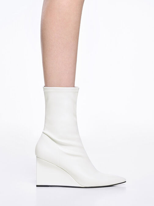 Pointed-Toe Wedge Ankle Boots, White, hi-res