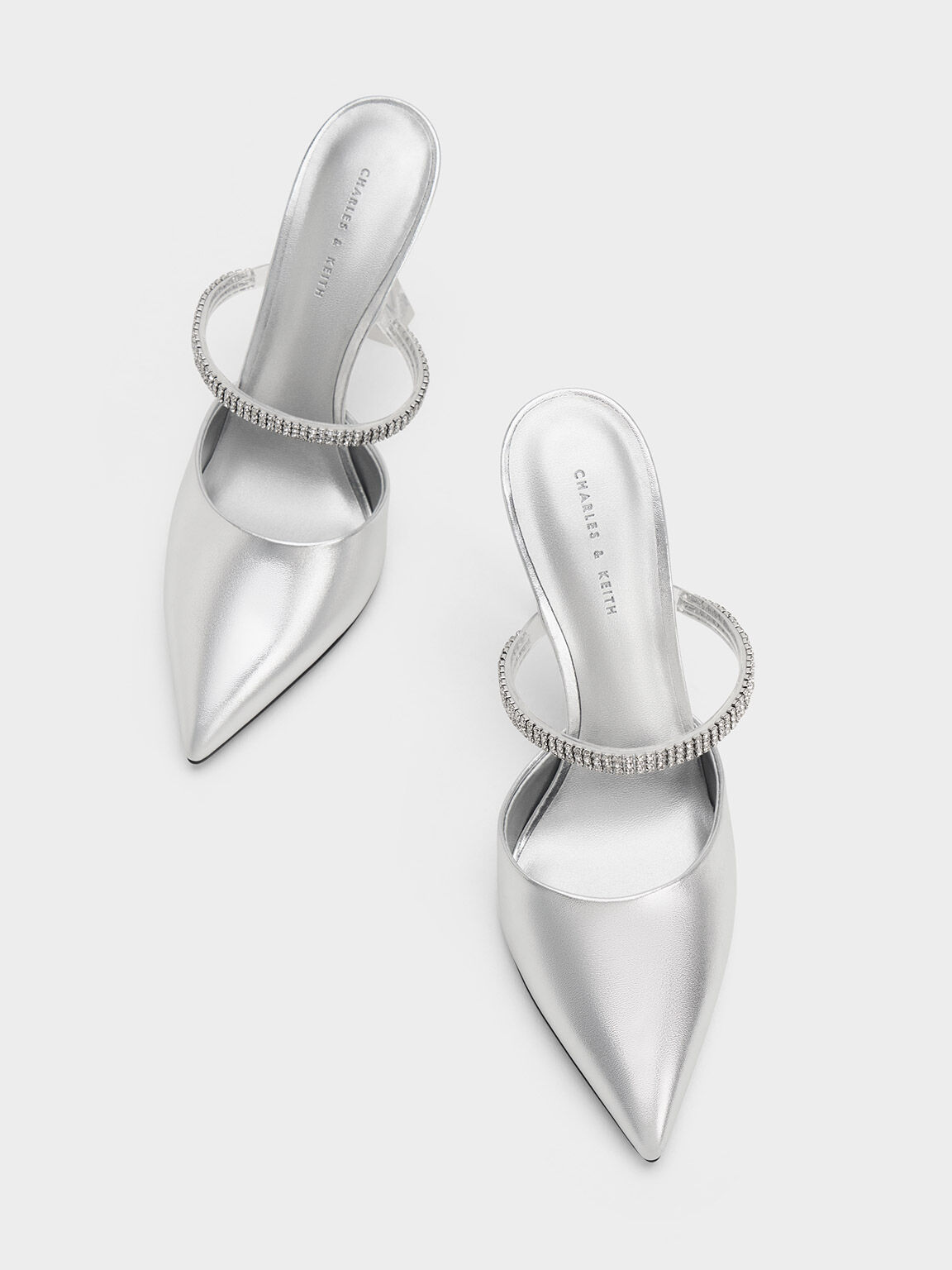 Gem Strap Metallic Mules Silver