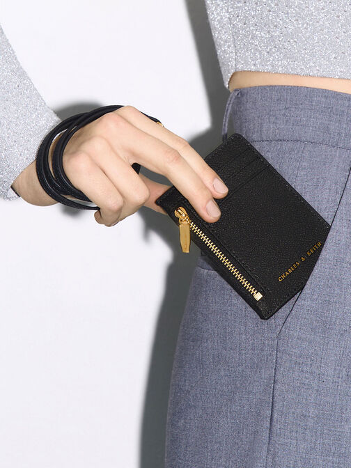 Side Zip Cardholder, Black, hi-res