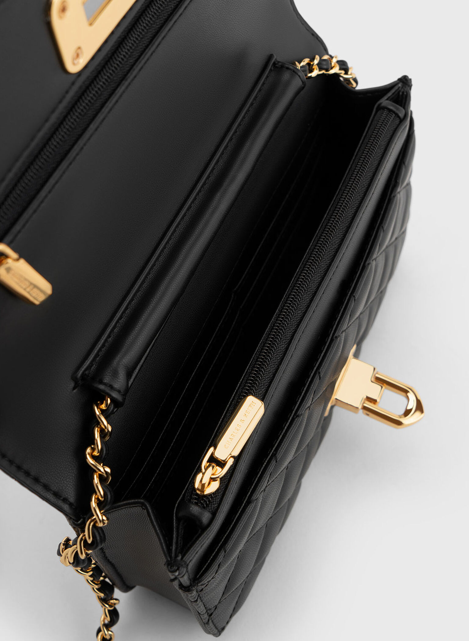 Cressida Quilted Push-Lock Clutch, Black, hi-res