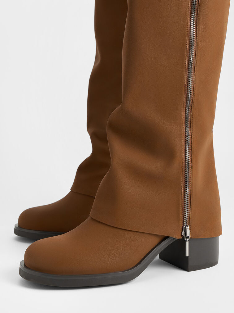 Louise Textured Side-Zip Knee-High Boots, Brown, hi-res