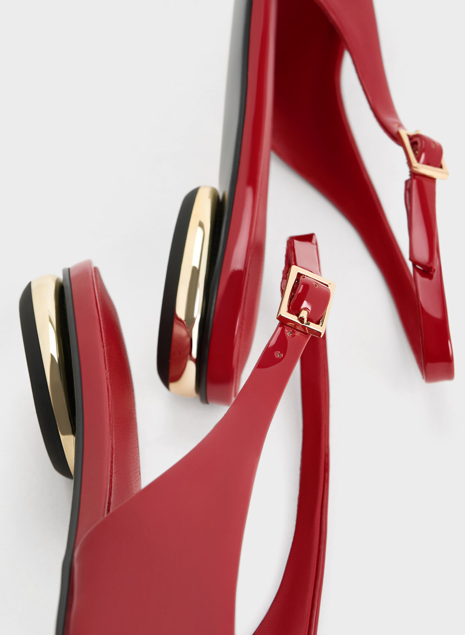 Patent Pointed-Toe Slingback Flats, Red, hi-res