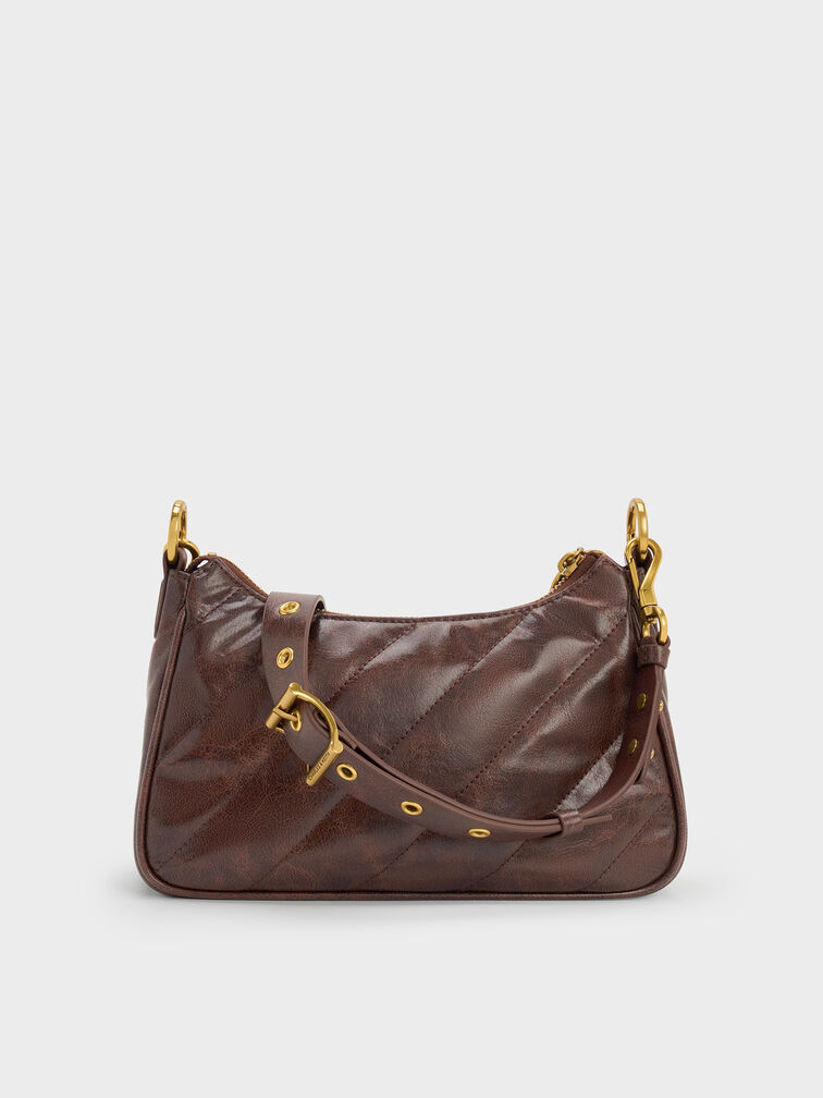Philomena Crinkle-Effect Chain-Strap Crossbody Bag, Distressed Coffee, hi-res