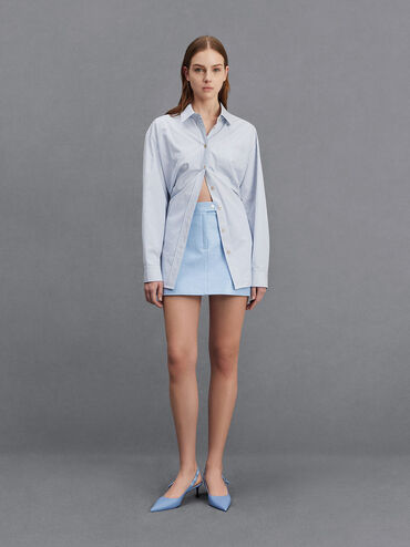 Tully Leather Ruched-Strap Slingback Pumps, Light Blue, hi-res