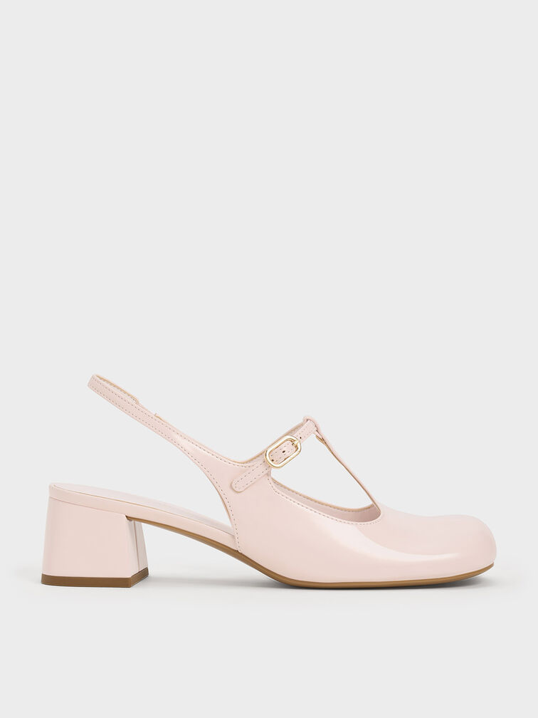 T-Bar Slingback Mary Jane Pumps, Light Pink, hi-res